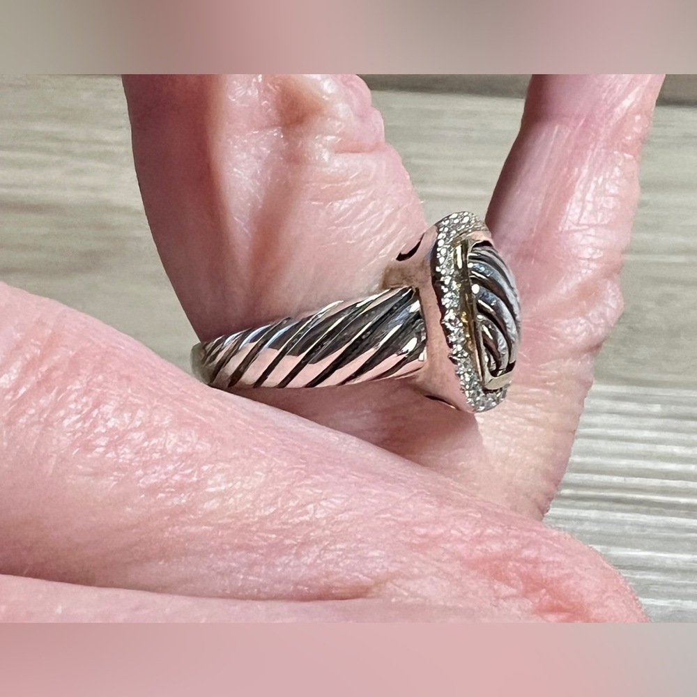 Designer Signed ATR Sterling Silver 14k Yellow Gold Diamond Cable Ring, Size 7 - Picture 10 of 11